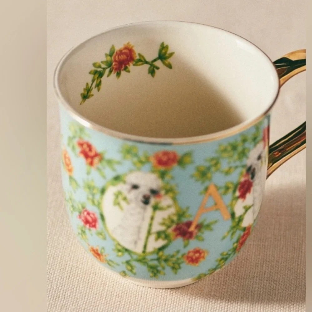 Lou Rota exclusively for Anthropologie Floral Dog Print Mug with Gold Handle - Picture 2 of 6